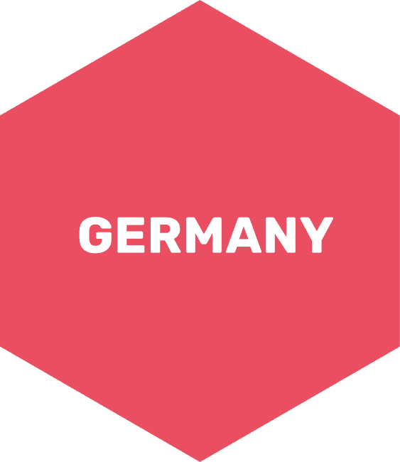 Blaues Sechseck mit Text Online hackathon Germany